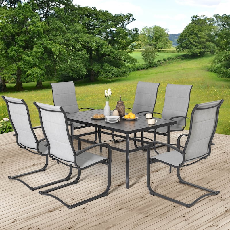 7-Piece Metal Padded Textilene Patio Dining Set with Umbrella Hole