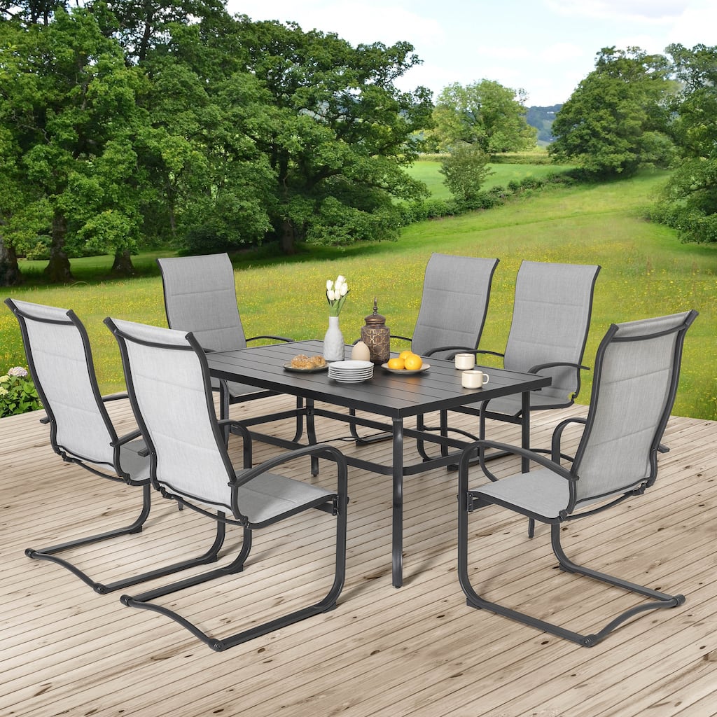 Patio 7-Piece Dining Set, Premium Textilene Chairs, Rectangle Iron Table