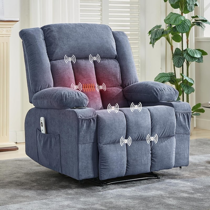 Remote Control Recliner Chair with Heat and Massage - Blue