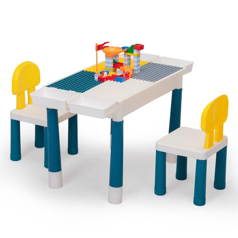 Children's Building Blocks Desk and Chair Set with DIY Building Blocks
