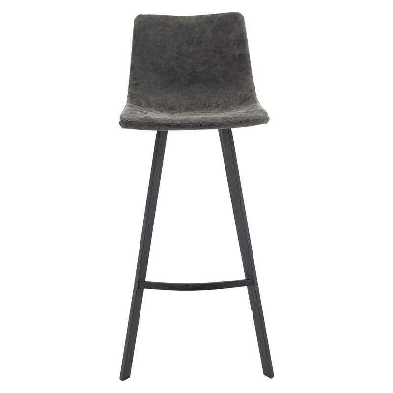 LeisureMod Leather Bar Stool With Iron Legs & Footrest Set of 2 - Grey - 18"Dx18"Wx41"H