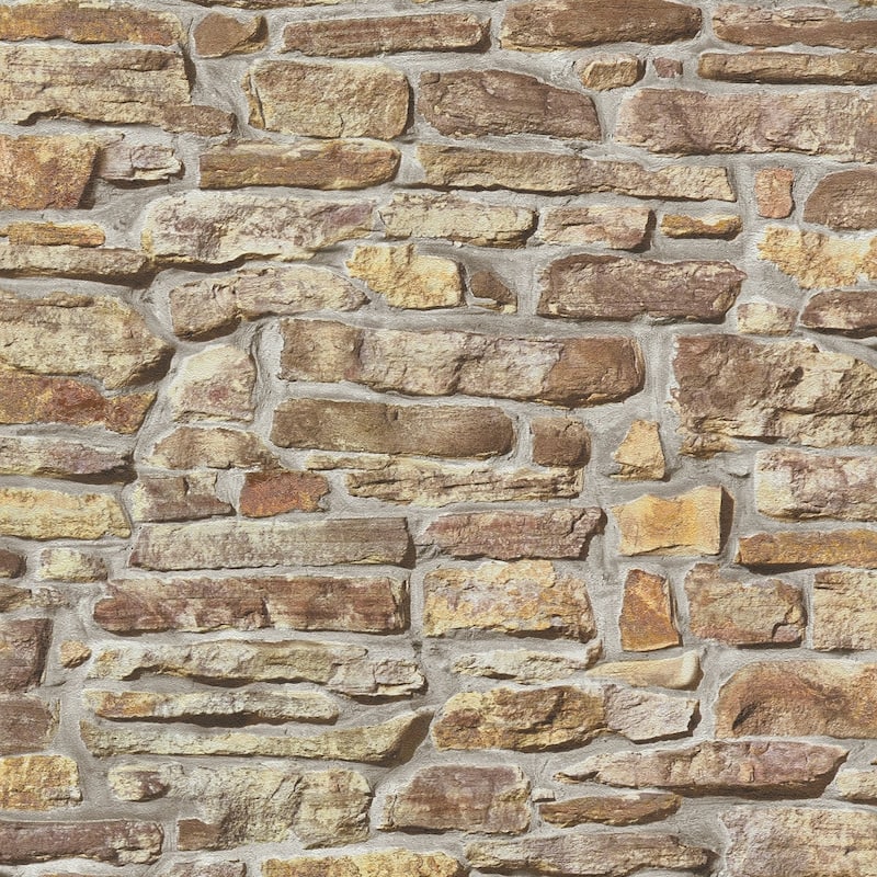 Galerie Wallcoverings Bricks and More Collection Rustic Stone Wall Matte Finish Vinyl on Non-woven Wallpaper Roll - 33-feet long x 21-inches wide - Brown