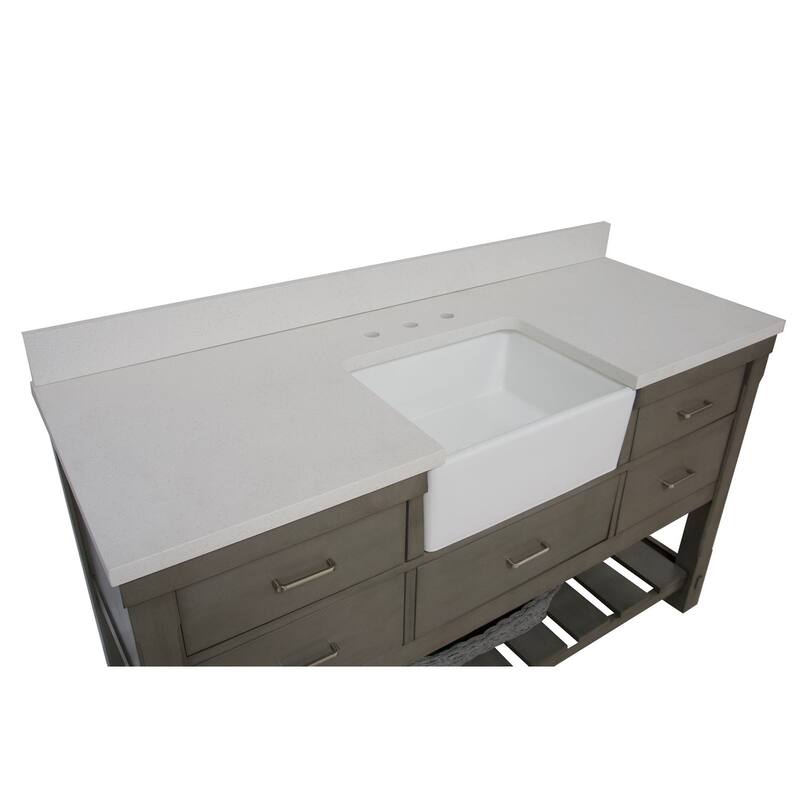 KitchenBathCollection Charlotte 60" Single Farmhouse Vanity with Quartz Top