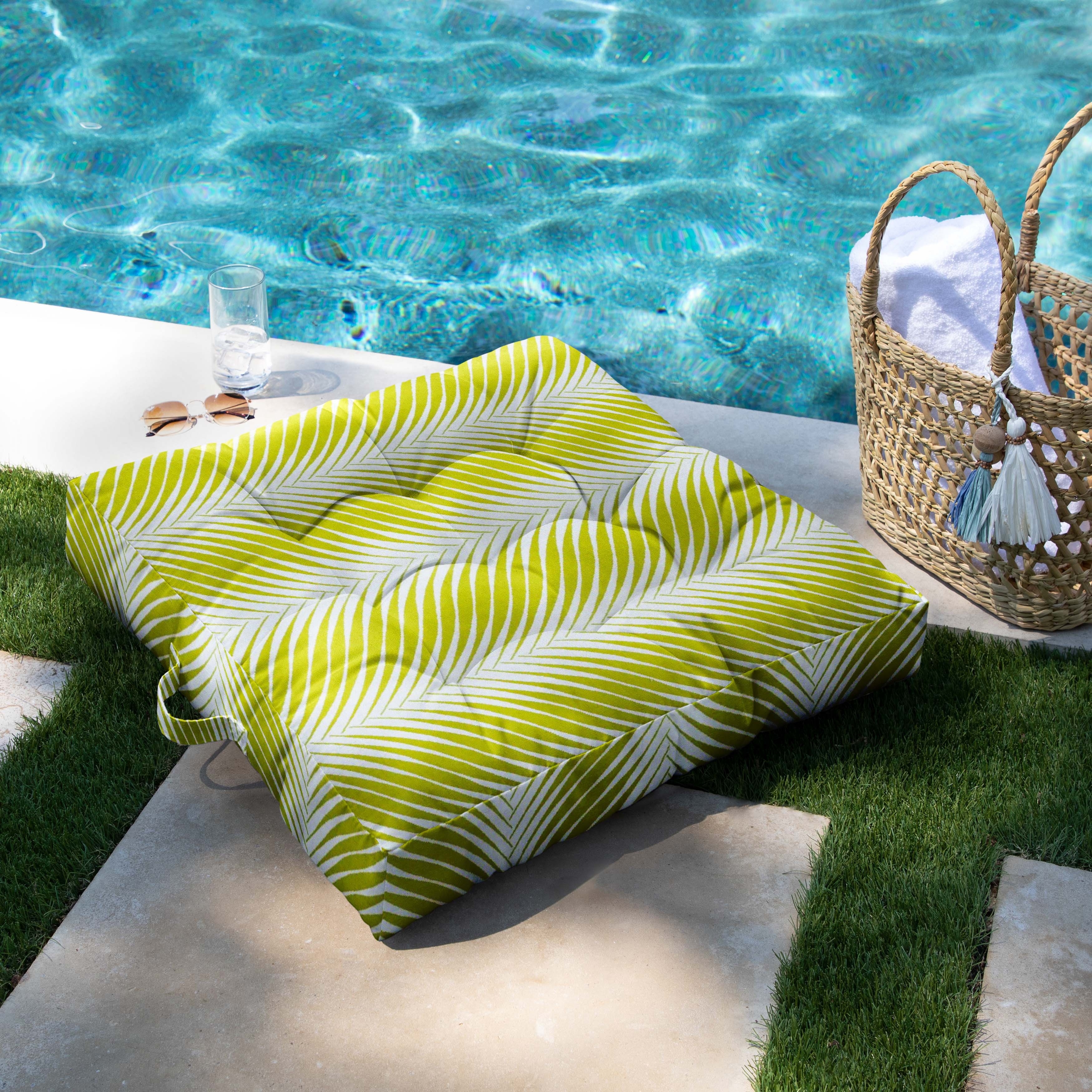 Sorra Home Sunbrella Indoor/Outdoor Palm Square Tufted Floor - Picture 8 of 13