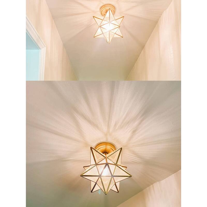 Ferrara Moravian Star Light Flush Mount Ceiling Light with Seeded Glass Shade 12-inch