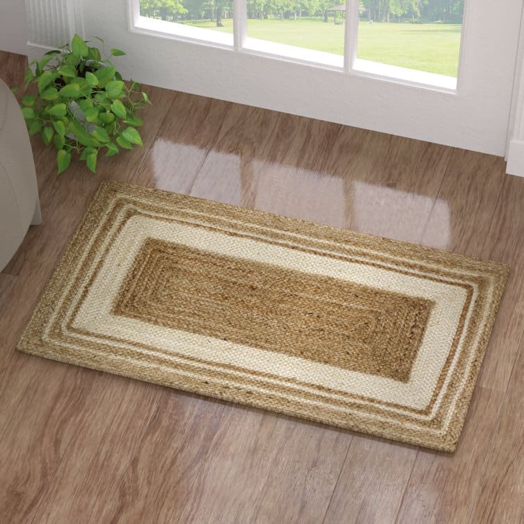 Jute Hand Braided Zigzag Stitch Natural Fibers Farmhouse Style Area Rug - Brown/Beige - Rectangle 2'4" x 4'