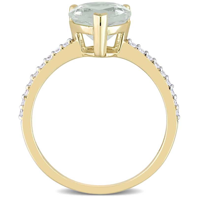 Miadora Heart-Cut Green Amethyst and 1/6ct TDW Diamond Ring in 14k Yellow Gold