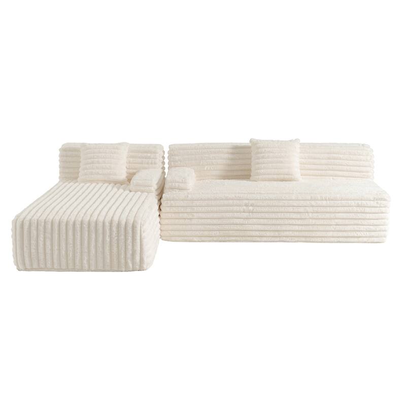 110" Free-combined Sofa, Beige, Faux Fur Upholstered