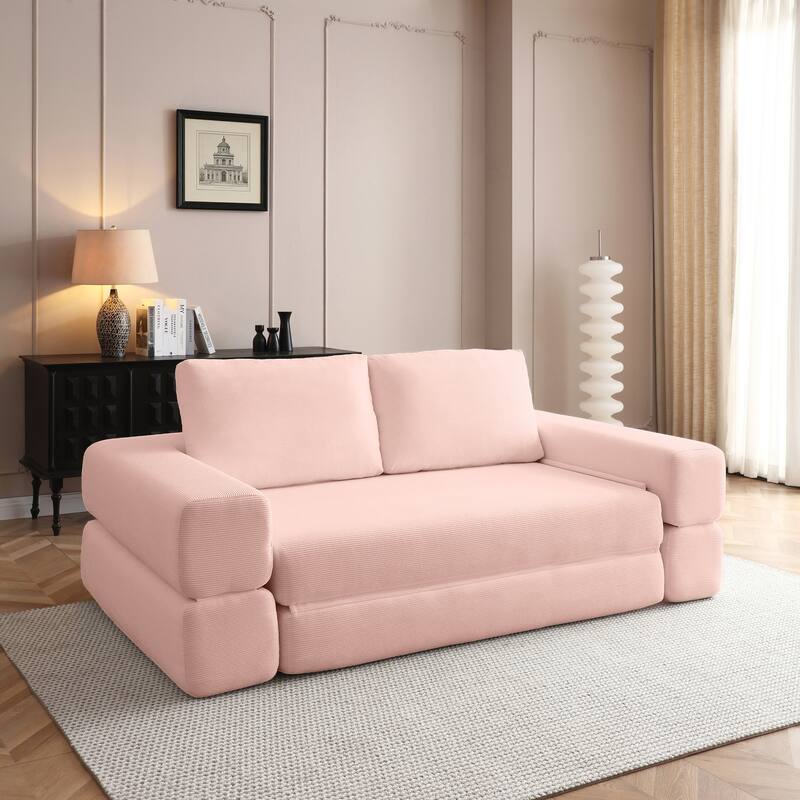 Multi-Functional Folding Sofa Bed Convertible Floor Sofa Couch Lounge Sofa Light Pink Sleeper Sofa Couch with Pillows