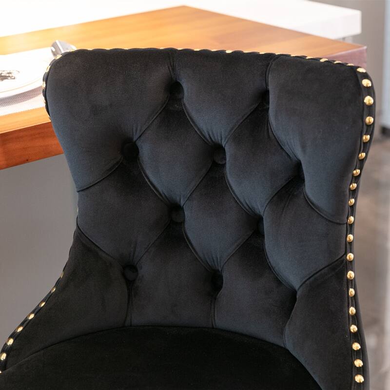 Roomfitters Swivel Velvet Bar Stools Set of 2, Adjustable Height Tufted Upholstered Counter Chairs with Gold Base