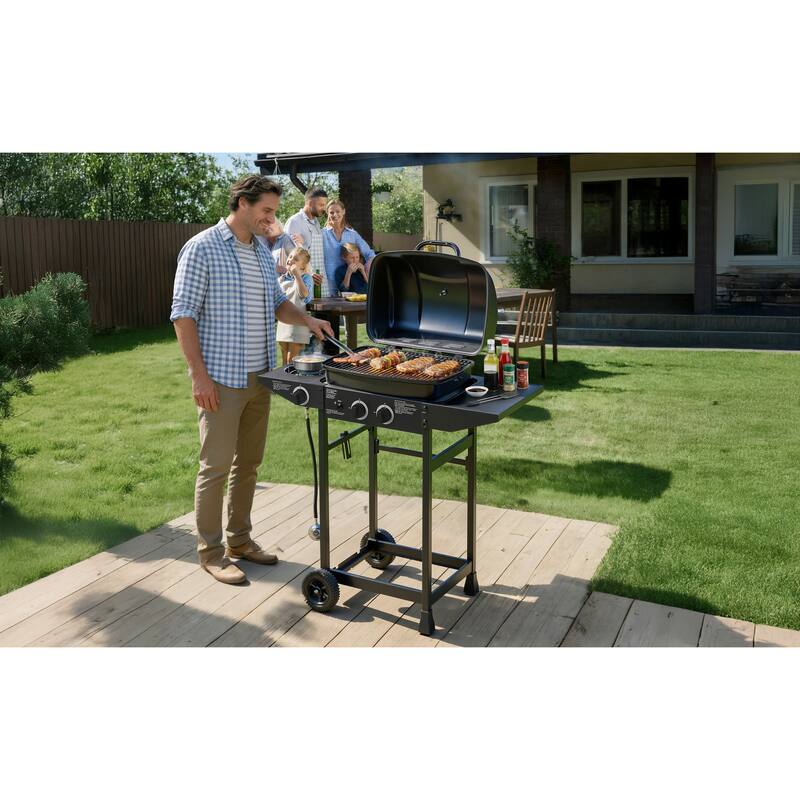 Anmytek 2-Burner Stainless Steel Propane Gas Grill with Side Burner 24000 BTU Enameled Grates Side Tables