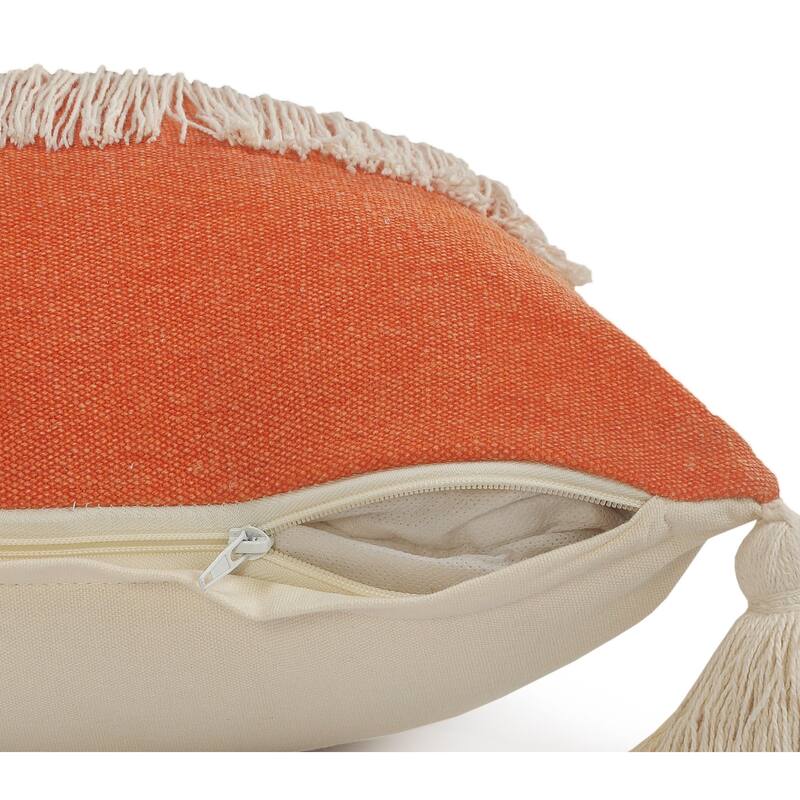 HomeRoots 20" X 20" Orange And Off-White 100% Cotton Zippered Pillow