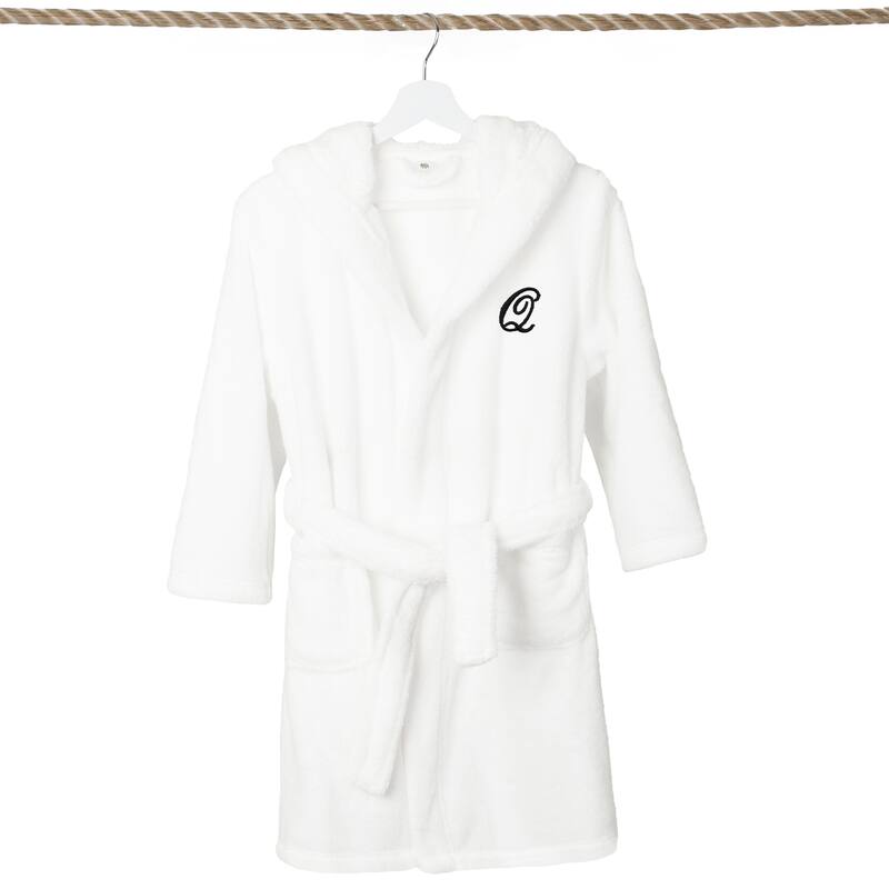 Sweet Kids 100% Polyester SUPER PLUSH Double Brushed Hooded Bathrobe with Black Script Monogram