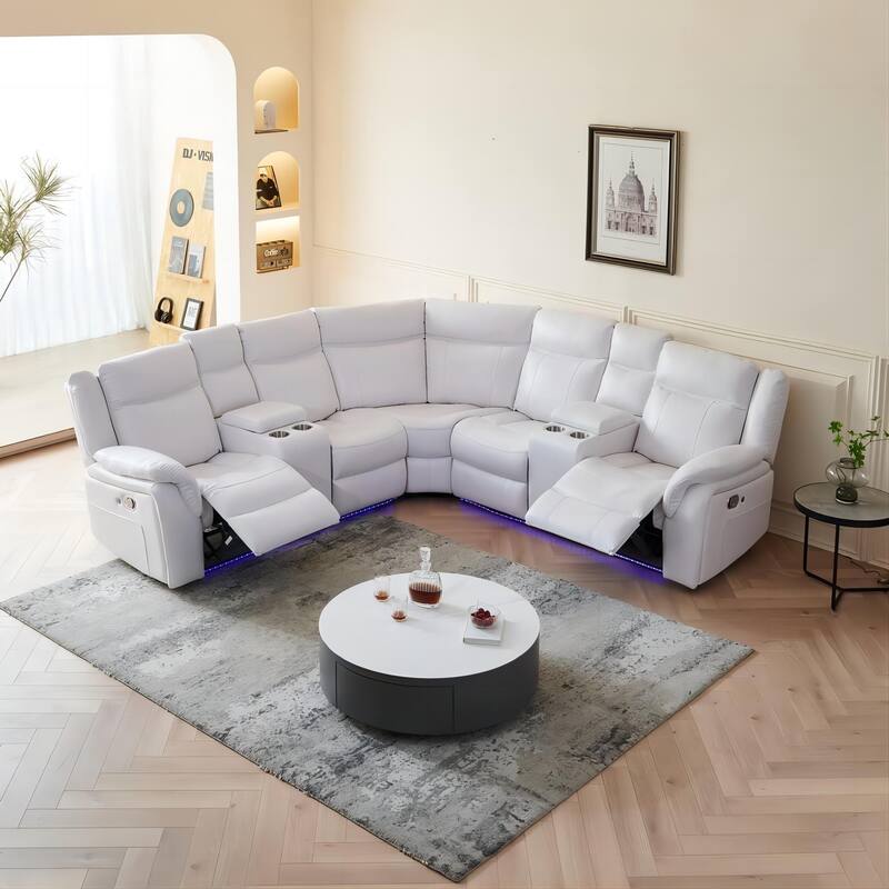 Power Reclining Sectional Sofa Couch with LED Light Recliner Faux Leather L-Shaped Cup Holder,USB Port for Living Room Black