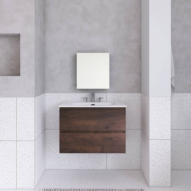 Floating Integrated Bathroom Vanity with Ceramic Sink, Three Faucet Holes