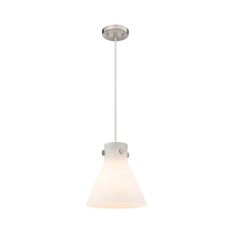 Innovations Lighting Newton Cone - 1 Light 10" Cord Hung Pendant - Satin Nickel/Matte White