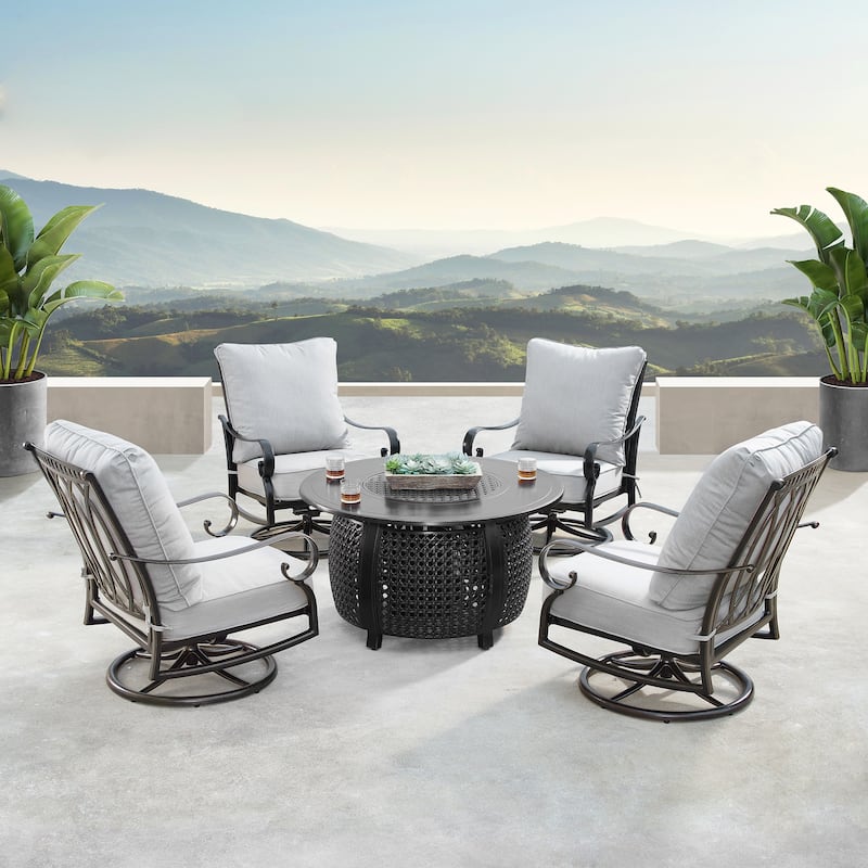 Aluminum 44in Fire Table Set with Four Swivel Rockers & Accessories