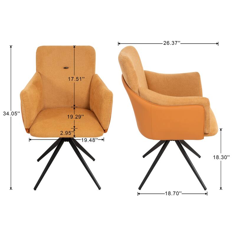 360° Swivel Home Office Desk Chairs Set of 2,Dining Chairs with Arm, Upholstered Bedroom Chairs with Metal Base,Makeup Chair