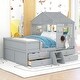 preview thumbnail 1 of 7, Sturdy Pine Wood Bedframe with 4 Storage Drawers, Full Size House Low Loft Bed with Full-Length Guardrails for Kids Bedroom Grey