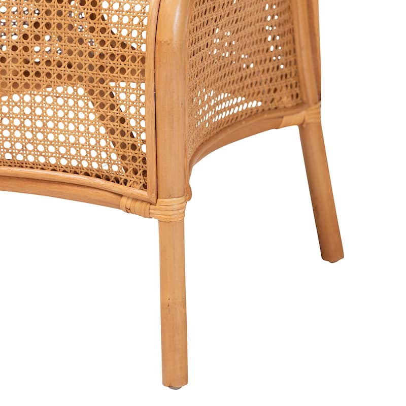 Elsa Natural Rattan Dining Chair - Handcrafted Wicker Side Chair with Openwork Back and Woven Detailing, Coastal Boho Seating