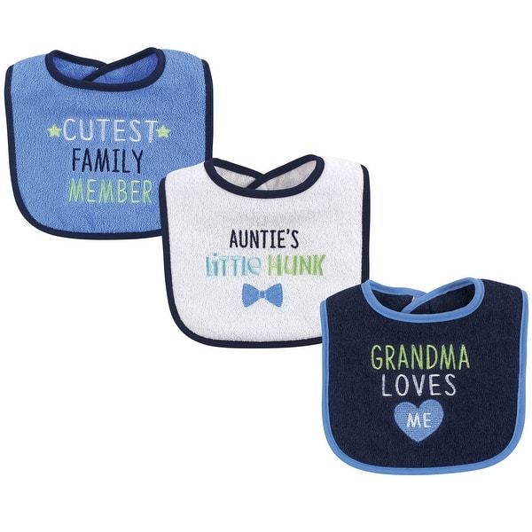 slide 1 of 1, Luvable Friends Baby Boy Cotton Drooler Bibs with Fiber Filling 3pk, Boy Family, One Size - Boy Family - One Size One Size - Boy Family