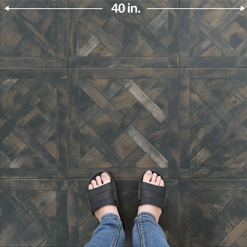 Merola Tile Kings Forest Lattice Black 17-5/8" x 17-5/8" Ceramic Floor and Wall Tile