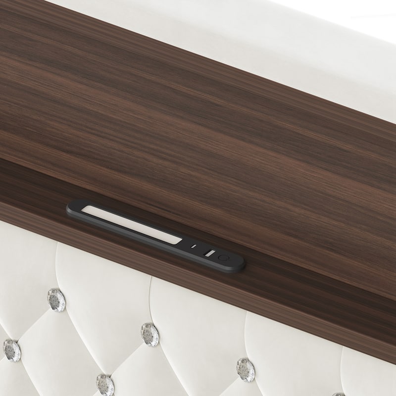 Full Size Tufted Soft Bed Frame with USB Port and Night Light