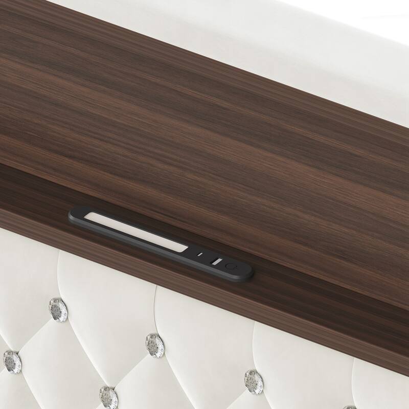 Queen Size Tufted Soft Bed Frame with USB Port and Night Light