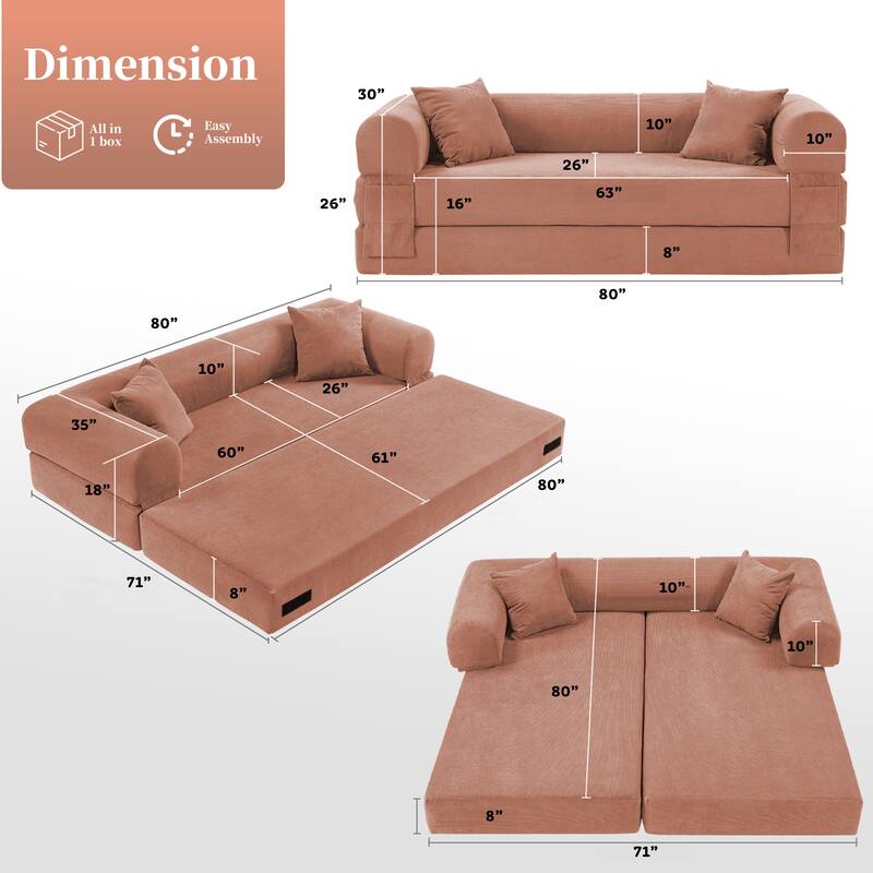 3-in-1 Convertible Sleeper Sofa with Pillows & Storage