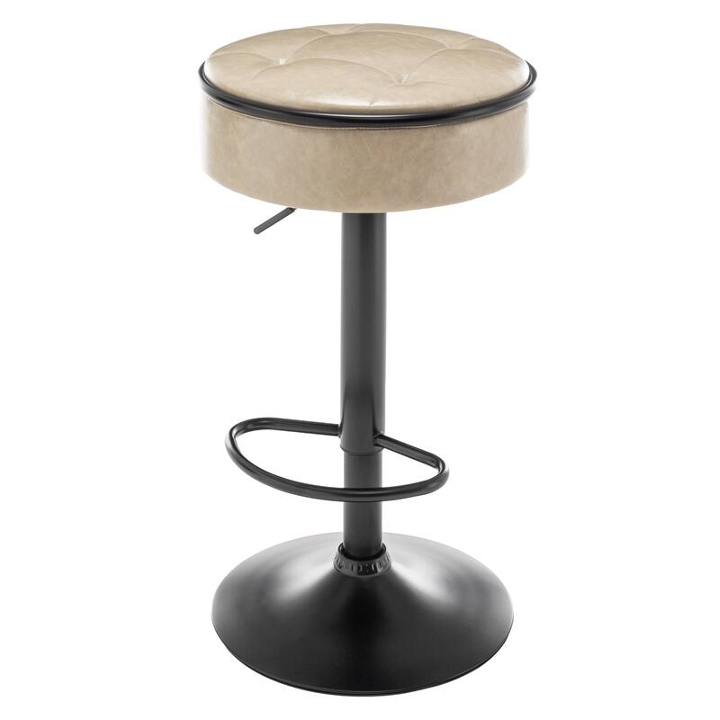 2 Storage Bar Stool,Faux Leather Height Adjustable Barstool,360°Counter Height Swivel Stool,Armless Bar Chair with Metal Frame