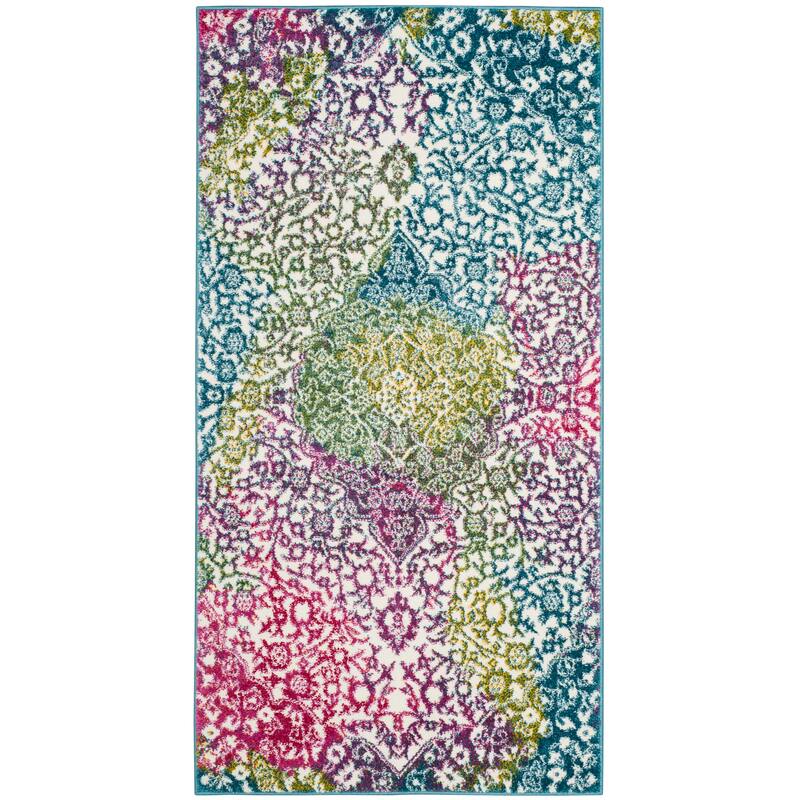 SAFAVIEH Watercolor Sierra Modern Abstract Medallion Rug - 4' x 6' - Ivory/Fuchsia