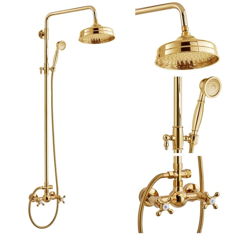 Bathroom Shower Fixture Set 8 Inch Rainfall Shower Head Wall Mount 2 Functions Handheld Spray Brass Mixer Cross Handle