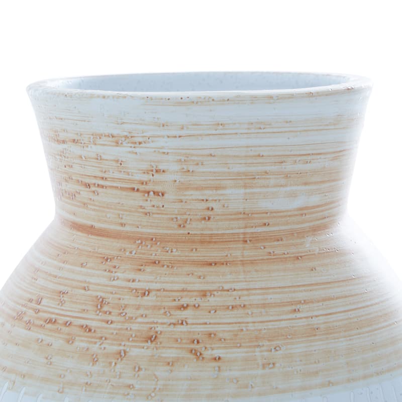 Brown Ceramic Handmade Decorative Vase with Terracotta Accents - 7 x 7 x 10