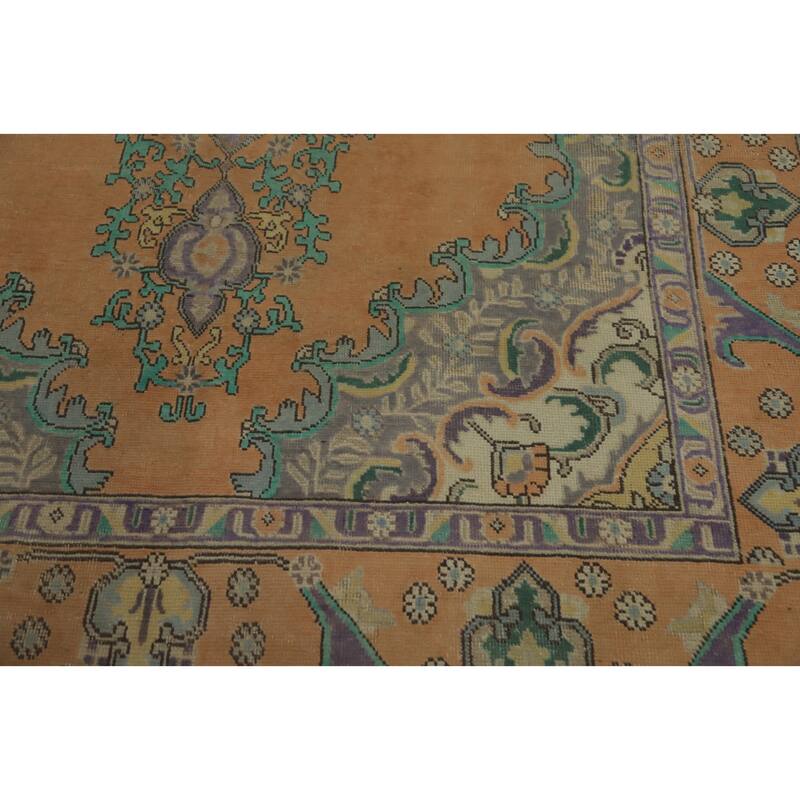 Hand Knotted Oriental 100% Wool Carpet Traditional Medallion Oranges & Rust Tabriz Area Rug - 9' 5'' X 6' 4''