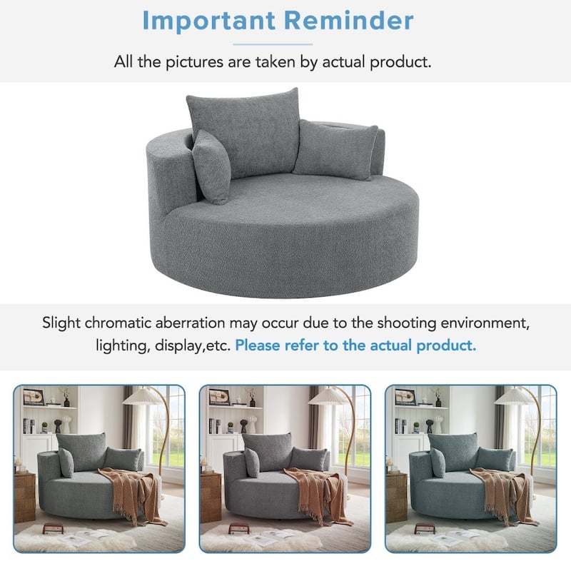Modern 360° Swivel Round Sofa Chair with 3 Removable Pillows for Living Room