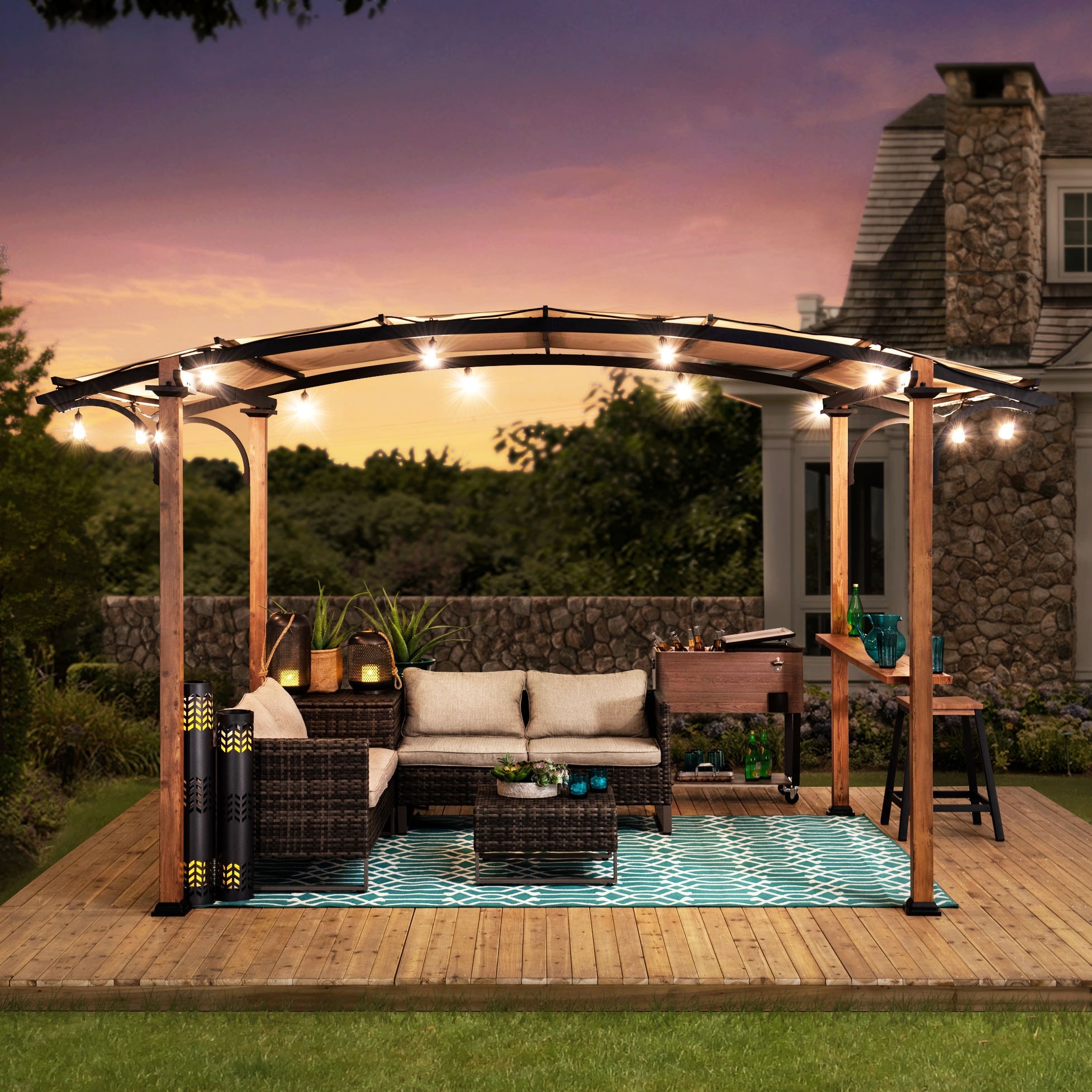 Shop Sunjoy Steel Arched Pergola With Faux Wood Finish 10 Ft X 7 75 Ft Overstock 30581608