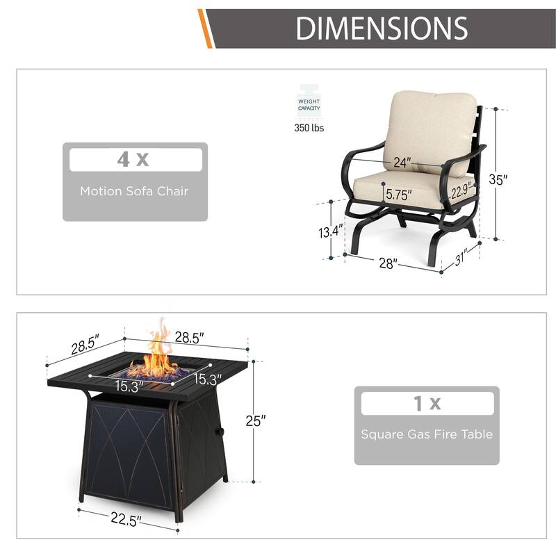 MAISON ARTS Patio Conversation Set 5 Pieces with 28'' Gas Fire Pit Table