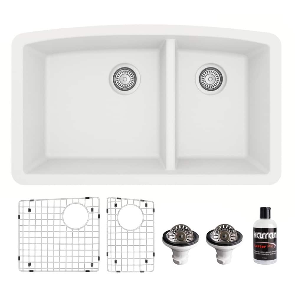 Karran Undermount Quartz 32 in. 60/40 Double Bowl Kitchen Sink Kit