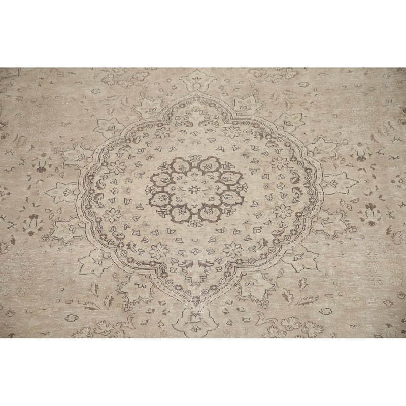 Hand Knotted Oriental 100% Wool Carpet Traditional Floral Beige & Ivories Tabriz Area Rug - 12' 4'' X 9' 10''