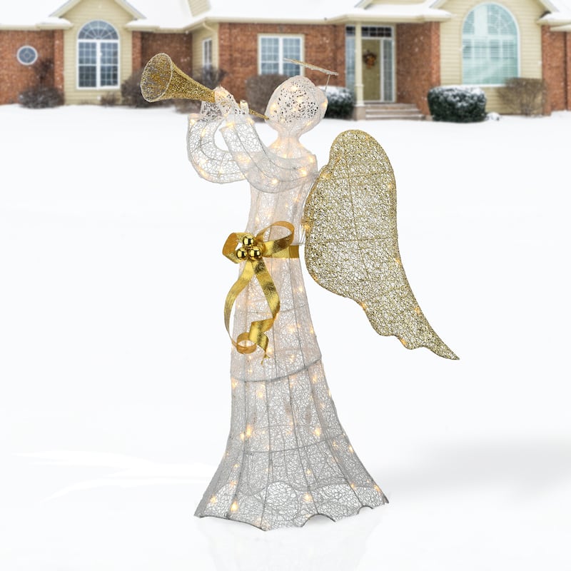 National Tree Company 51 in.Trumpeting Gold and White Angel with Warm White LED Lights - 51 in