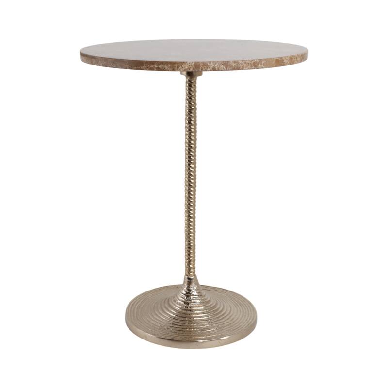 Metal Base Marble Top Modern Glam Accent Table Round Silhouette