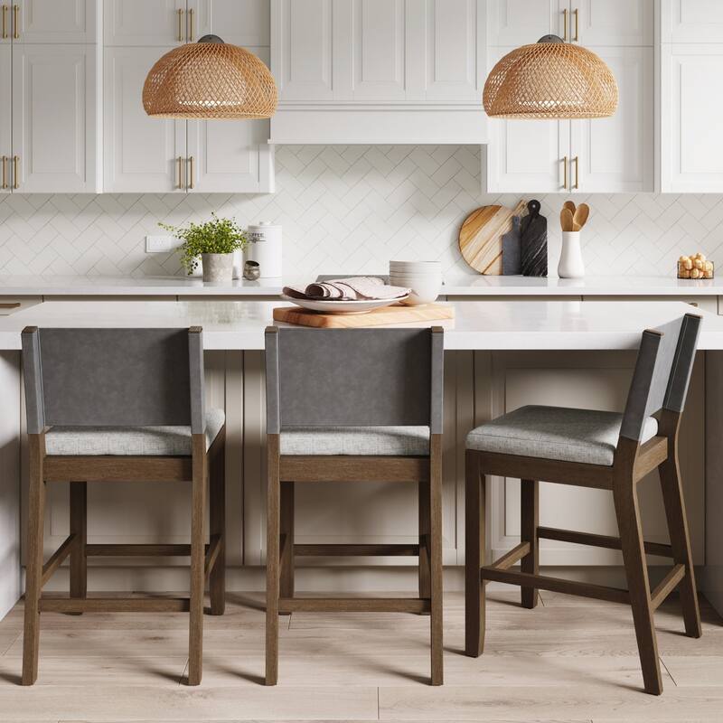 Nathan James Linus Modern Upholstered Bar Stool with Back and Solid Rubberwood Legs