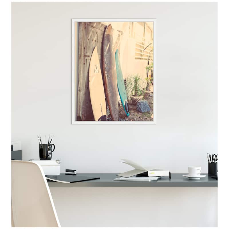 Kate and Laurel Sylvie Vintage Retro Beach Surfboards Framed Canvas by Saint and Sailor Studios