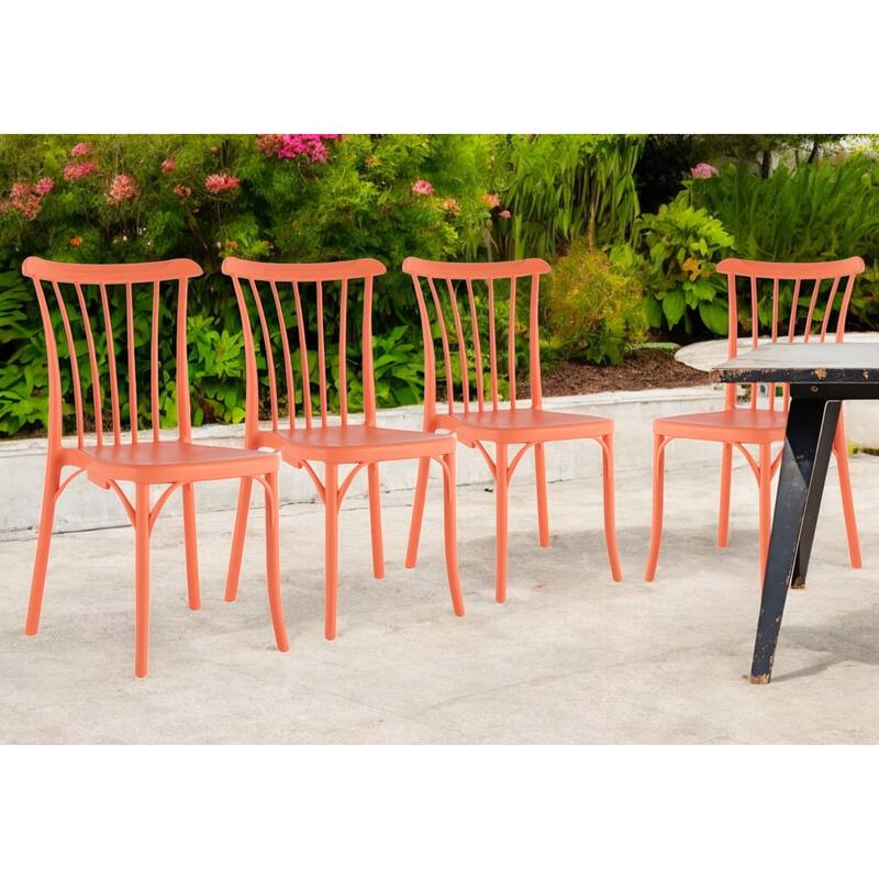 HomeRoots Set of Two Salmon Heavy Duty Plastic Outdoor Stacking Dining Chairs - Salmon
