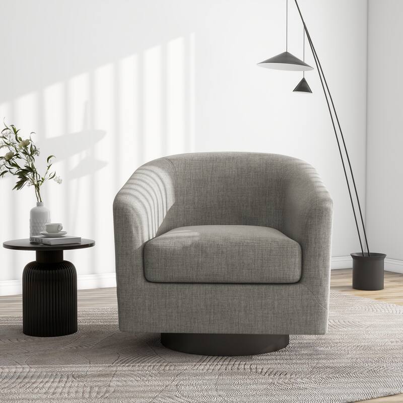Modern Upholstered Barrel Chair Swivel Accent Chair for Living Room - Linen - Khaki/Linen