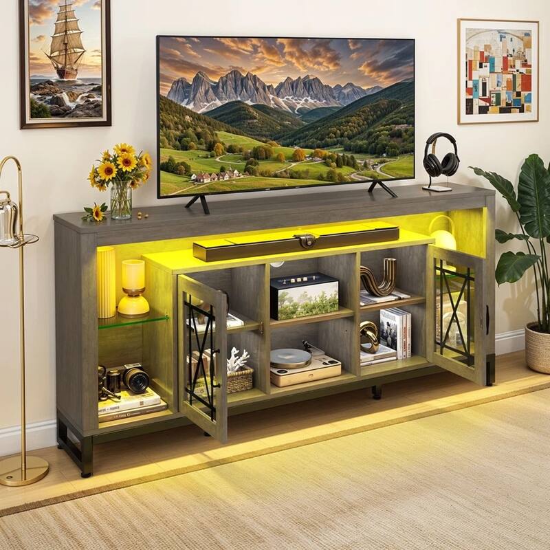 33.5'' Tall TV Stand for 75" TV with LED Lights & Power Outlets - 73 inches