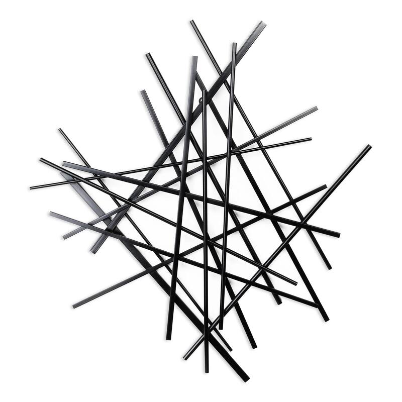 28.5" Black Metallic Linear Bars Abstract Hanging Wall Art