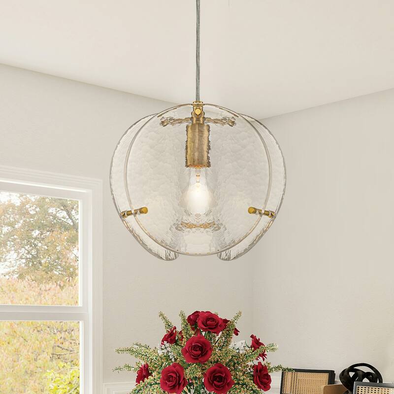 10.6" 1-Light Modern Brass Pendant Light with Clear Glass Shade - Dia.8-in - Dia.8-in