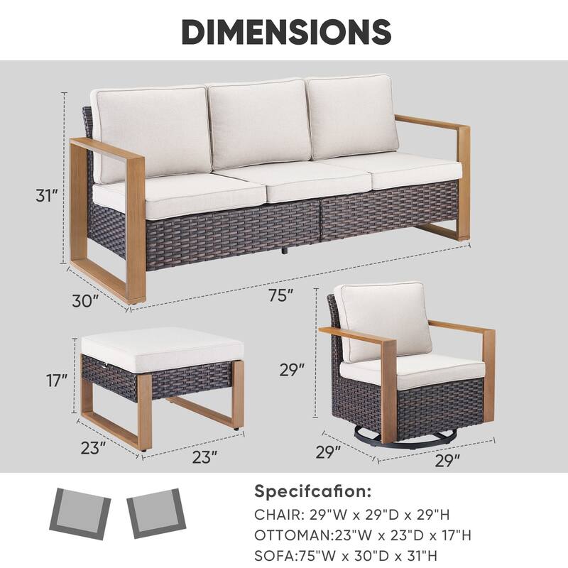 Pocassy Sofa with Glider Rocking Chair Ottoman Set