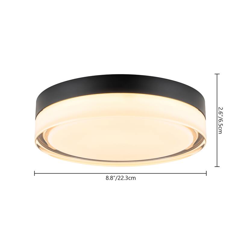 Modern Matte Black Circular Clear Frosted Glass Integrated LED Flush Mount Ceiling Light